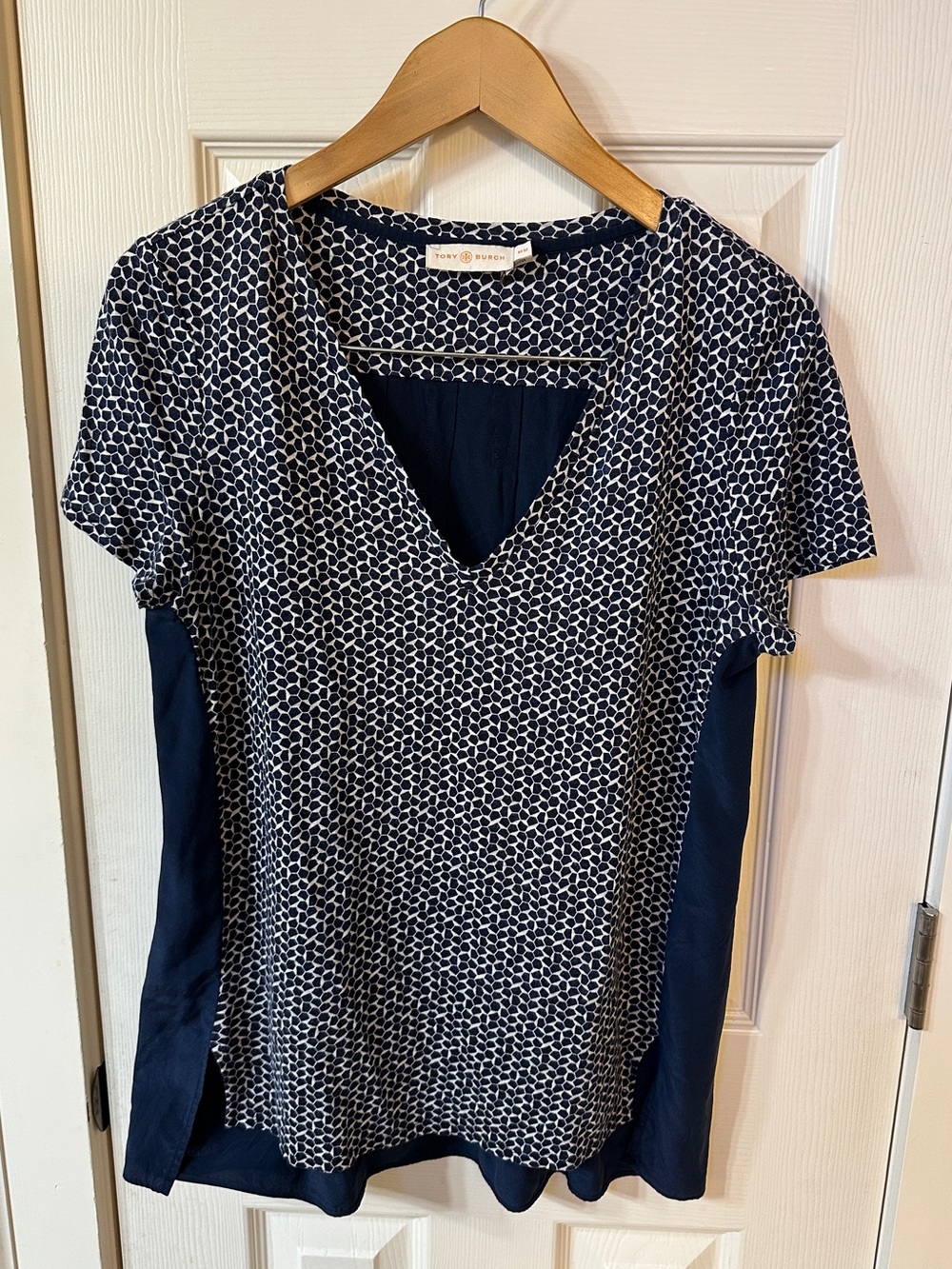 Tory Burch Womens Shirt Blouse Shirt Blue White Short Sleeve Medium
